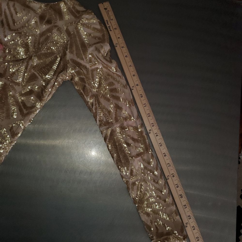 Dress The Population Emery Long Sleeve Blush Gold Sequin Open Back Dress Deco S - Picture 10 of 16